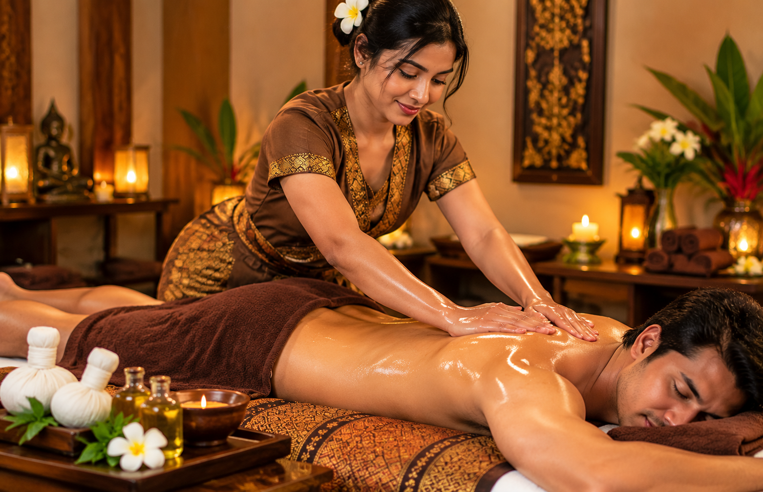 Aroma oil massage at a spa